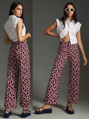 Anthroplogy Maeve Women's The Colette Pants Size 31 Crop Wide Leg Link Pattern